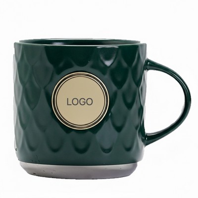 Embossed Fish Scale Ceramic Mug with Custom Copper Badge
